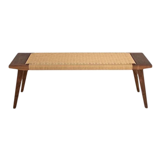 Walnut Bench With Handwoven Natural Danish Cord Canva Bench For Sale