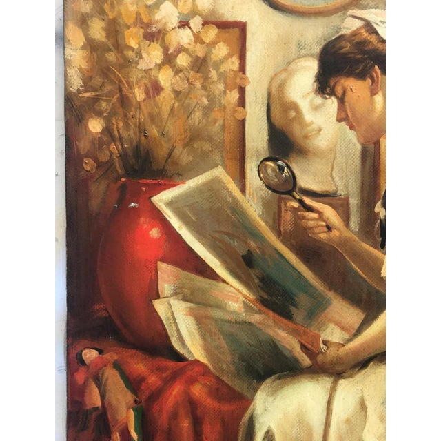 Lady Reading, French School, Oil on Canvas, Framed For Sale - Image 6 of 9