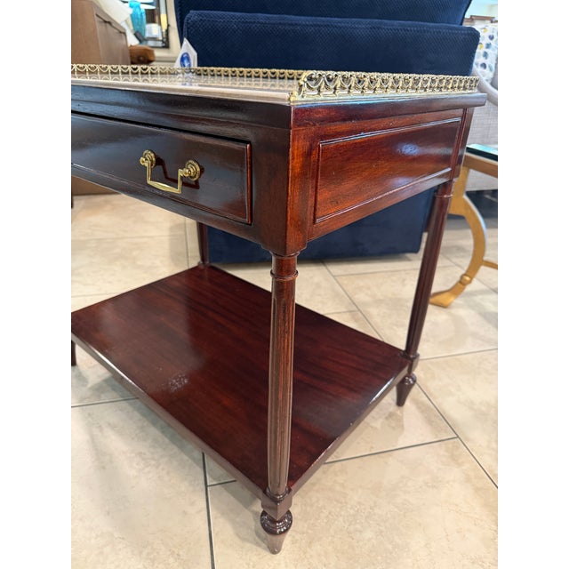 Oxblood Red Mahogany End Table With Marble Top and Brass Gallery Rail For Sale - Image 8 of 15