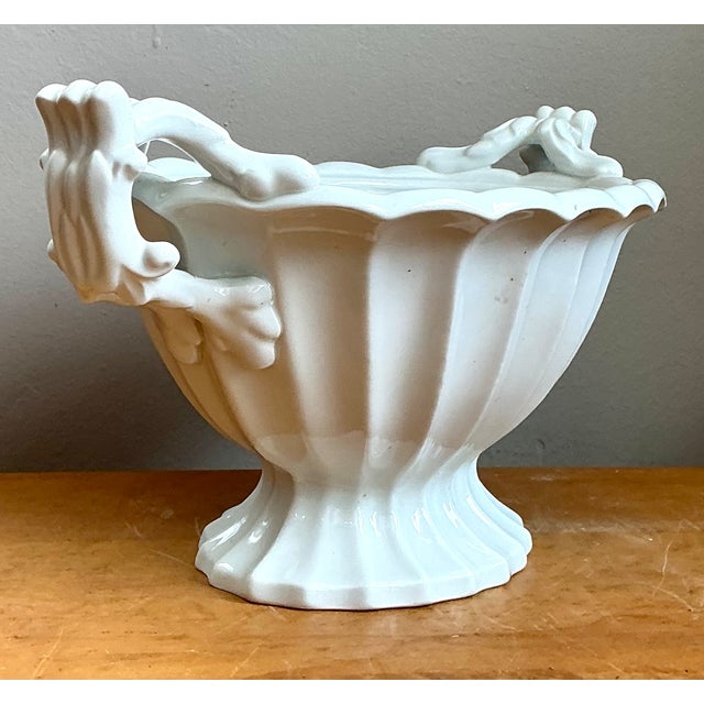 Ironstone Fluted Ceramic Footed Orchid Bowl For Sale In West Palm - Image 6 of 12