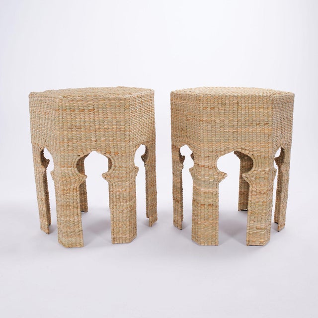 Tan Moorish Style Woven Reed Stand or Table For Sale - Image 8 of 9
