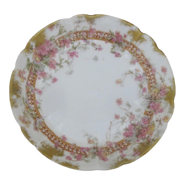 Haviland Limoges Pink Yellow & Gold Flower 5 1/4" Small Dessert Plate or Saucer For Sale