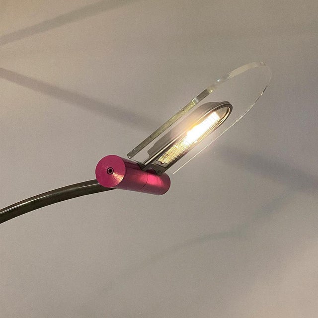 Italian Space Age Metal, Acrylic Glass and Marble Black Violet Arc Floor Lamp, 1980s For Sale - Image 10 of 18