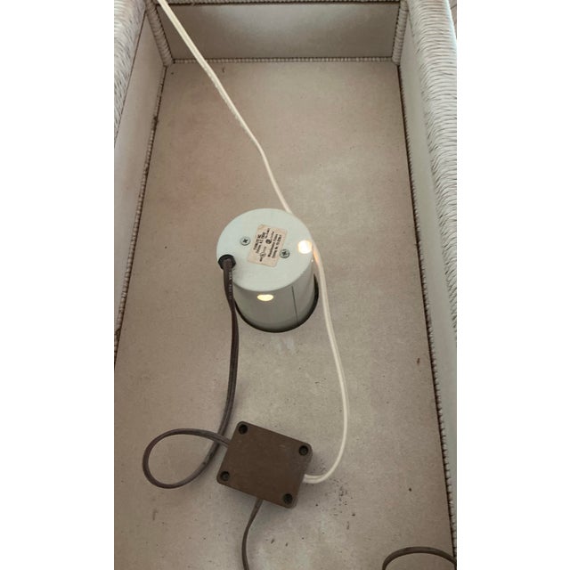 70s Vintage Henry Link White Wicker Lighted Etageres Display Glass Shelves - A Pair For Sale - Image 11 of 12