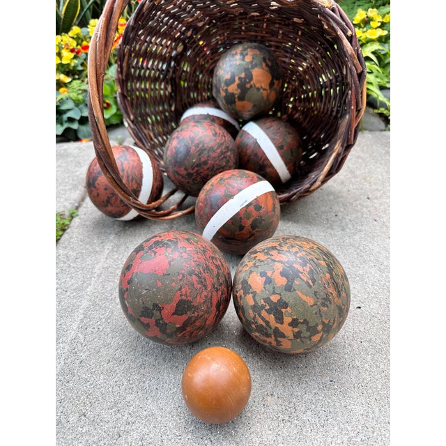 Vintage Italian Bocce Ball Set in Mottled Camouflage Pattern and Earthy Colors Set of 9 Chairish