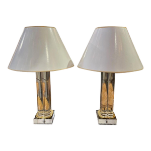 Pair of Mid-Century Modern Lucite and Brass Lamps