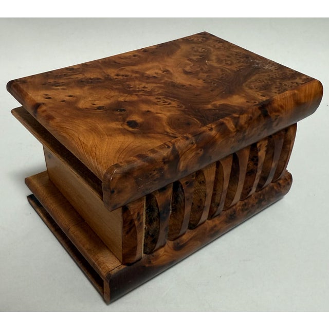Brown Early 20th Century Vintage Moroccan Book-Form Burlwood Box in Burled Amboyna For Sale - Image 8 of 11
