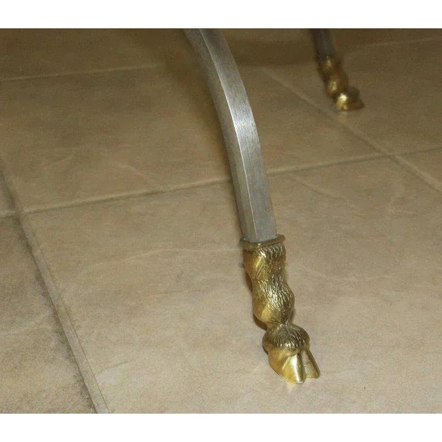 Metal 1960's Vintage Jansen Style Italian Brass Steel Round Coffee Table For Sale - Image 7 of 13