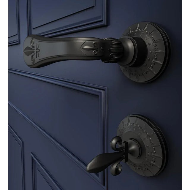 Black Versailles Matte Noir Door Handles with Condemnation by Jérôme Bugara, Set of 3 For Sale - Image 8 of 9