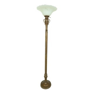 French Style Metal Torch Lamp W. Frosted Shade For Sale