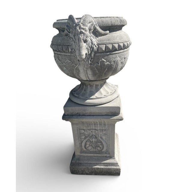 Pair of Garden Urns on Pedestals For Sale - Image 4 of 7