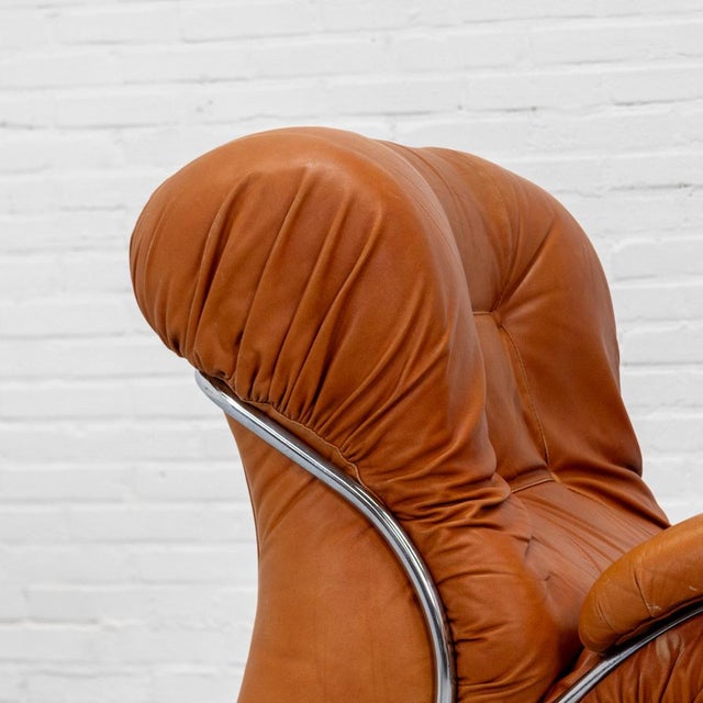 Brown Corolla Lounge Chair in Cognac Leather by I.P.E., 1970s For Sale - Image 8 of 18