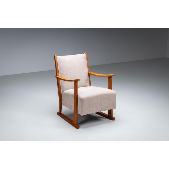 Wood Oak Armchair with Curved Armrests, 1940s For Sale - Image 7 of 17