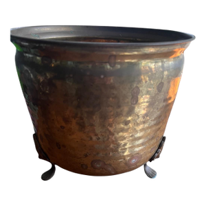 Vintage Brass Planter Pot Holder Mid Century India Farmhouse Rustic Clawfoot Footed Gold