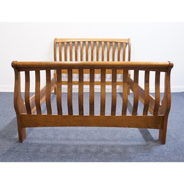 American Vineyard Furniture Solid Oak Early American Rustic Style Queen Size Slatted Bed For Sale - Image 3 of 9
