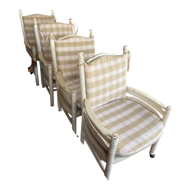 1990s Set of 4 Ladder Back French Country Roller Chairs For Sale