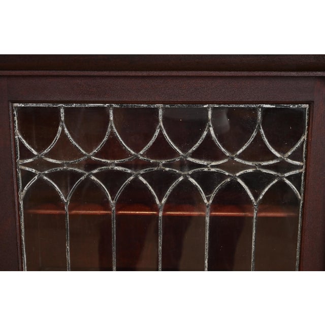 R. J. Horner Style Antique American Empire Carved Mahogany Leaded Glass Front Double Bookcase Cabinet, Circa 1890s For Sale In South Bend - Image 6 of 11