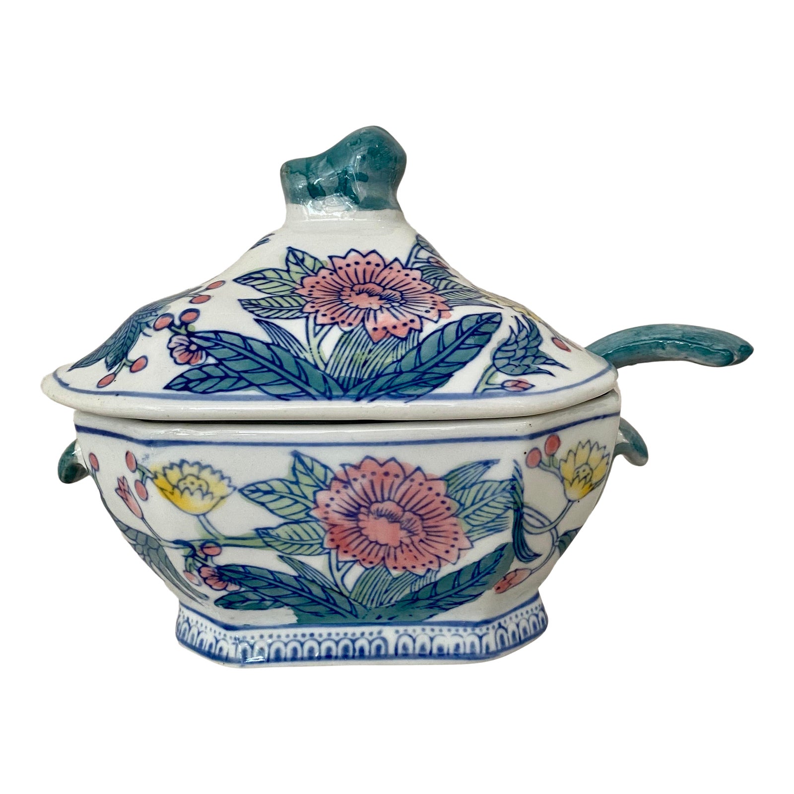 Vintage Ceramic Floral Gravy Boat With Lid and Ladle Chairish