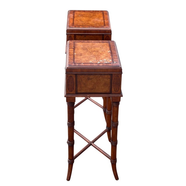 Ornamental & Decorative Materials Pair Ethan Allen Faux Bamboo Burl Sofa/Bedside Tables For Sale - Image 7 of 13