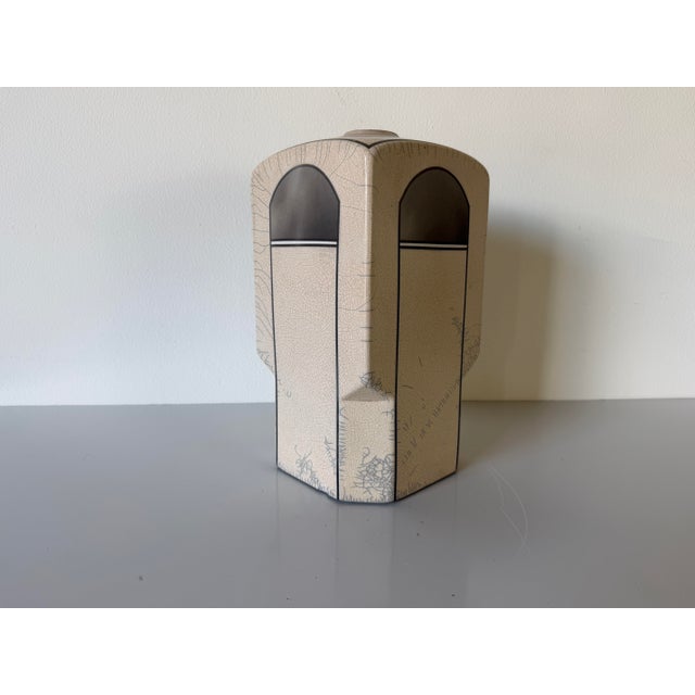 1980s Vintage Postmodern Art Deco Style Handmade Geometric Studio Pottery Vase For Sale - Image 11 of 12