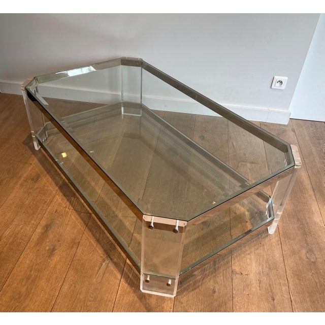 Octagonal Lucite and Chrome Coffee Table from Maison Jansen Circa 1970 For Sale - Image 11 of 12