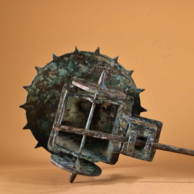 Late 20th Century Large Vintage Bronze Chariot Sculpture - Asian Gold-Inlaid Horse & Carriage Statue With Inscriptions For Sale - Image 5 of 10