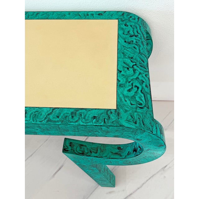 Hand Painted Faux Malachite Console / Desk, Alessandro, Baker, 1980's For Sale In Los Angeles - Image 6 of 11