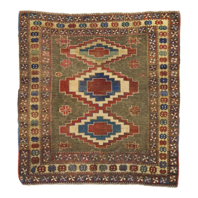 Antique Caucasian Kuba Rug 4’0" X 4’7" For Sale