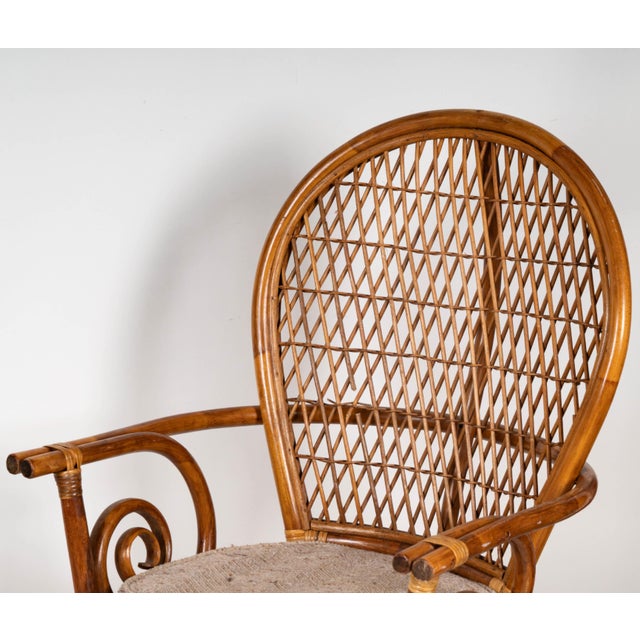 Boho Chic 1970s A Rattan and Bamboo Breakfast Table and Two Chairs For Sale - Image 3 of 12