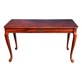 Vintage Queen Anne Cherry Veneer Console Table, 48", Cabriole Legs, Mahogany Finish For Sale