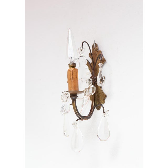 Antique French Brass and Crystal Wall Sconces, 1930s, Set of 2 For Sale - Image 6 of 11