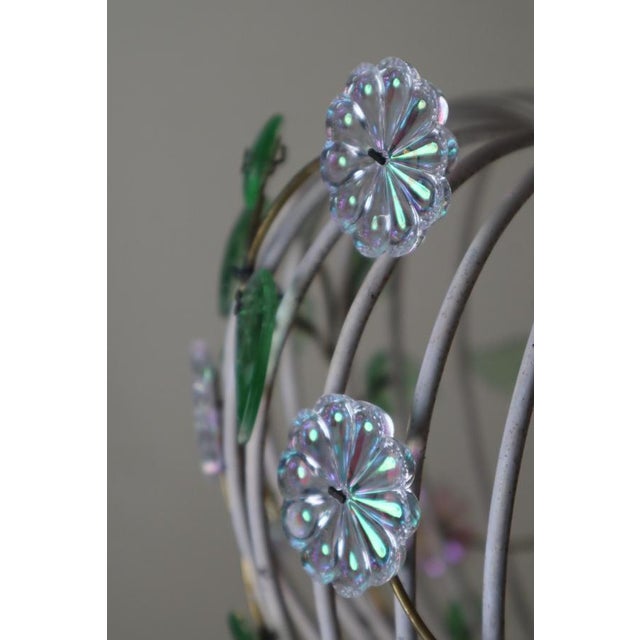 Green Mid-Century Modern Birdcage Hanging Lamp with Iridescent Flowers, 1950s For Sale - Image 8 of 18