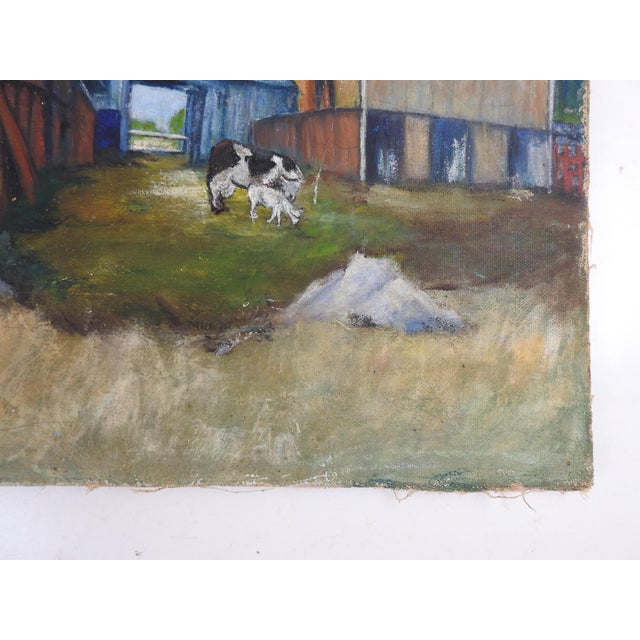 Mid 20th Century Vintage Mid 20th Century Pastoral Farm Scene With Cow Painting For Sale - Image 5 of 7
