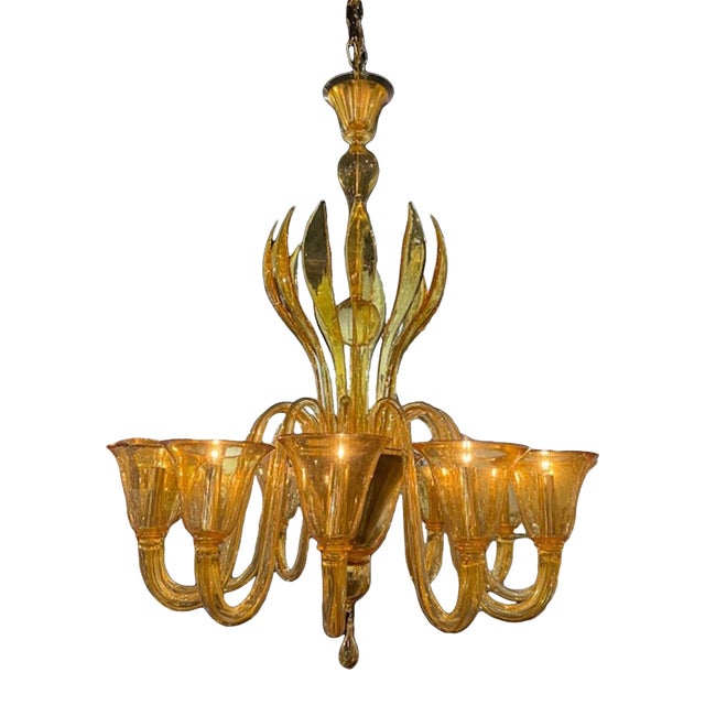 Vintage Amber Colored Murano Glass Chandelier With 12 Arms For Sale