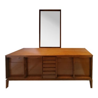 1960s Mid-Century Basic-Witz Lowboy Dresser with Mirror in Walnut For Sale