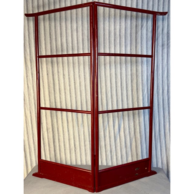 Japanese Antique Japanese Chestnut-Red Lacquered Kimono Rack Stand For Sale - Image 3 of 11