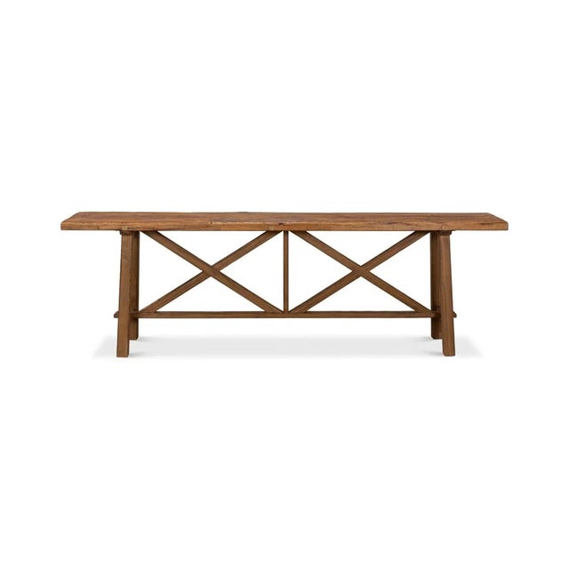 A modern reclaimed wood console table. A truly unique piece crafted from 100-year-old floorboards. The reclaimed top sits...