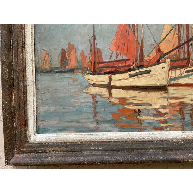 Vintage French Impressionist Harbor Scene Oil Painting, Lucien Lefebvre-Foinet Frame For Sale In Miami - Image 6 of 17