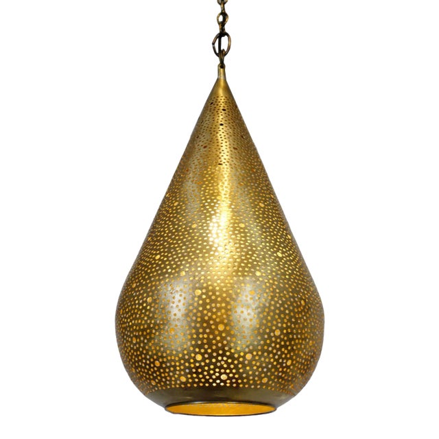 Beautiful vintage Moroccan brass pendant light handcrafted in an elegant teardrop form and intricately hand-pierced with a...