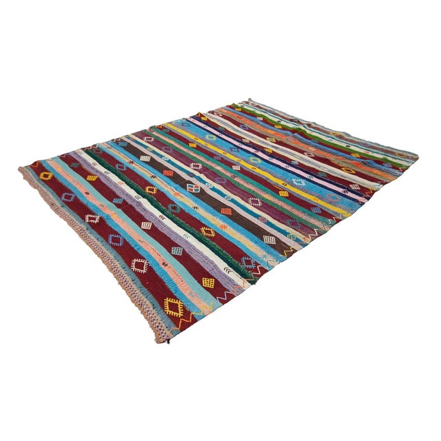 Boho Chic Colorful Striped Vintage Kilim Rug For Sale - Image 3 of 7