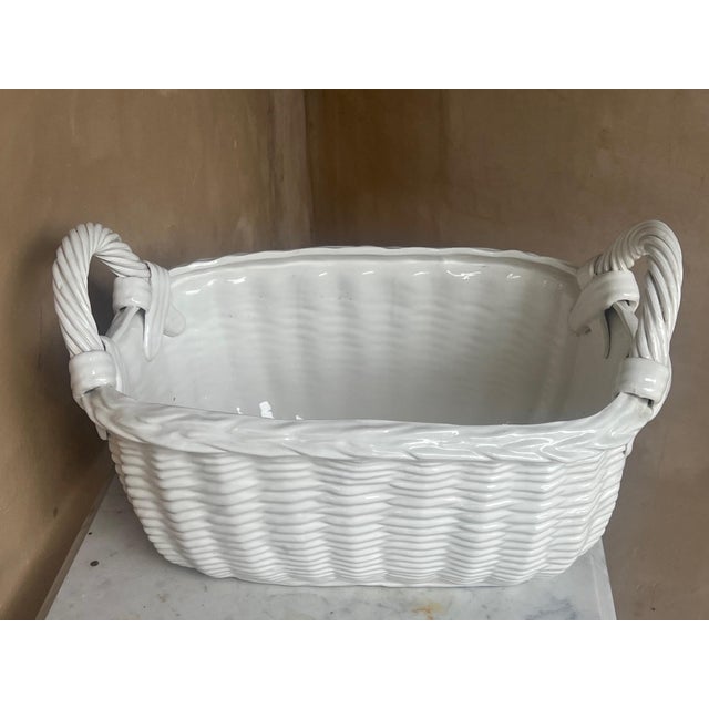 Italian Vintage Ceramic Italian Basket With Handles For Sale - Image 3 of 8