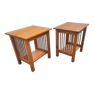 Country View Amish Handcrafted Arts & Crafts Mission Oak Side Tables, a Pair