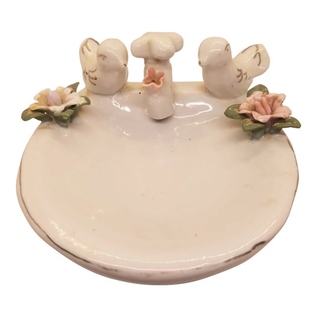 Vintage Ceramic Sink With Birds, Capidumonte Flowers & Faucet Soap Dish For Sale
