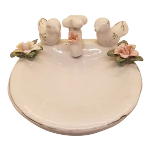 Vintage Ceramic Sink With Birds, Capidumonte Flowers & Faucet Soap Dish