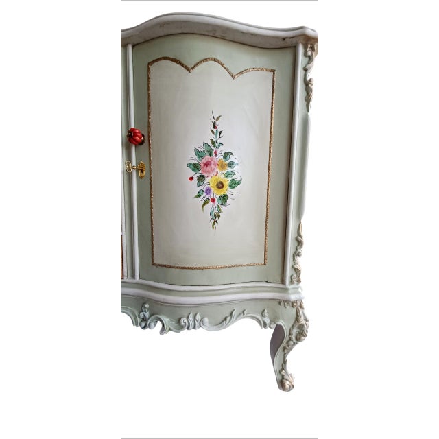 Celadon Hand-Painted French Provincial Sideboard With Marble Top For Sale - Image 8 of 9