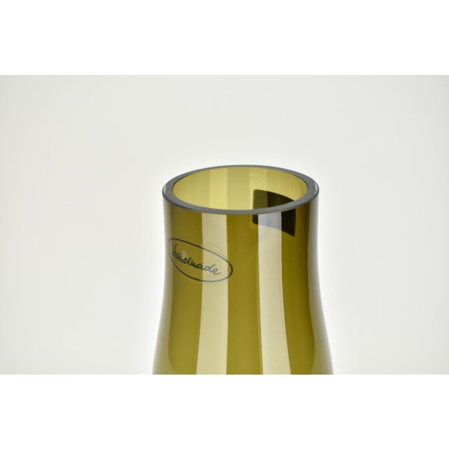 Late 20th Century Villeroy & Boch Olive Green Glass Vase | Mid Century Modern Style Clear Base Germany Venini Murano Contemporary Decoration Safari Holmegaard For Sale - Image 5 of 8