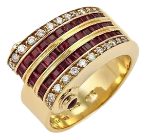 Gioielli Graser 1.50ct Diamond & Ruby 18k Yellow Gold Wave Band Ring, Size 7