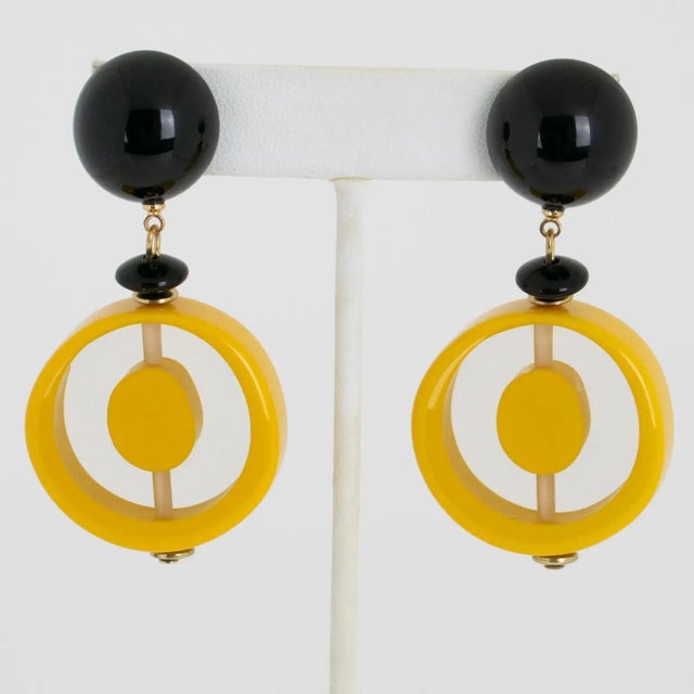 Contemporary Angela Caputi Marigold Resin Dangle Pierced Earrings For Sale - Image 3 of 7