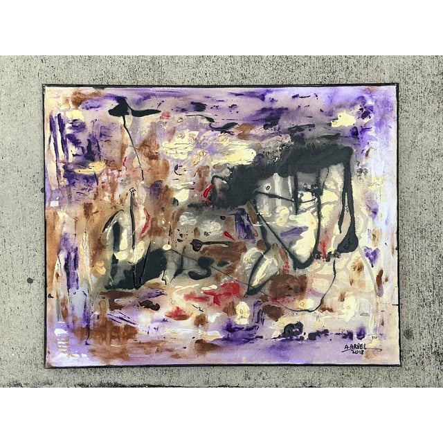 Contemporary Vintage Original Abstract Oil Painting on Canvas For Sale - Image 3 of 12