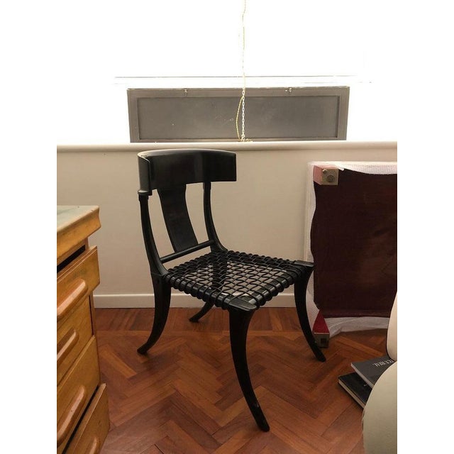 Not Yet Made - Made To Order Black Woven and Leather Seat Walnut Klismos Chairs from Pescetta Home Decoration, Set of 6 For Sale - Image 5 of 18